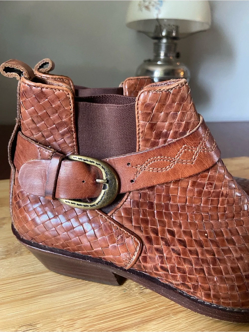 Cole Haan Men's Woven Leather Chelsea Boots in Chestnut Brown